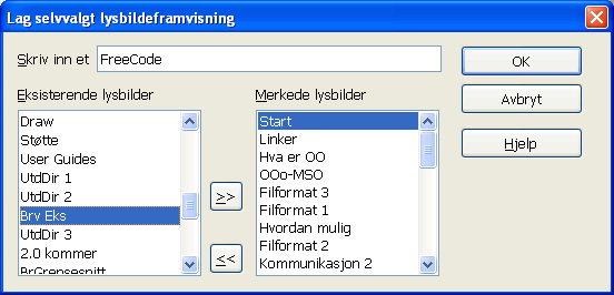 Presentasjon med Impress.0.10. Tilpasset framvisning Lage og vise en tilpasset lysbildeframvisning Et grunnprinsipp i bruk av data er at en opplysning/dataverdi skal lagres bare ett sted.