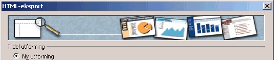 Tips Dersom du klikker på Lag før veiviseren for HTML-eksport er ferdig, blir HTML-sidene utformet med de valgene veiviseren har forhåndsutfylt. Presentasjon med Impress.