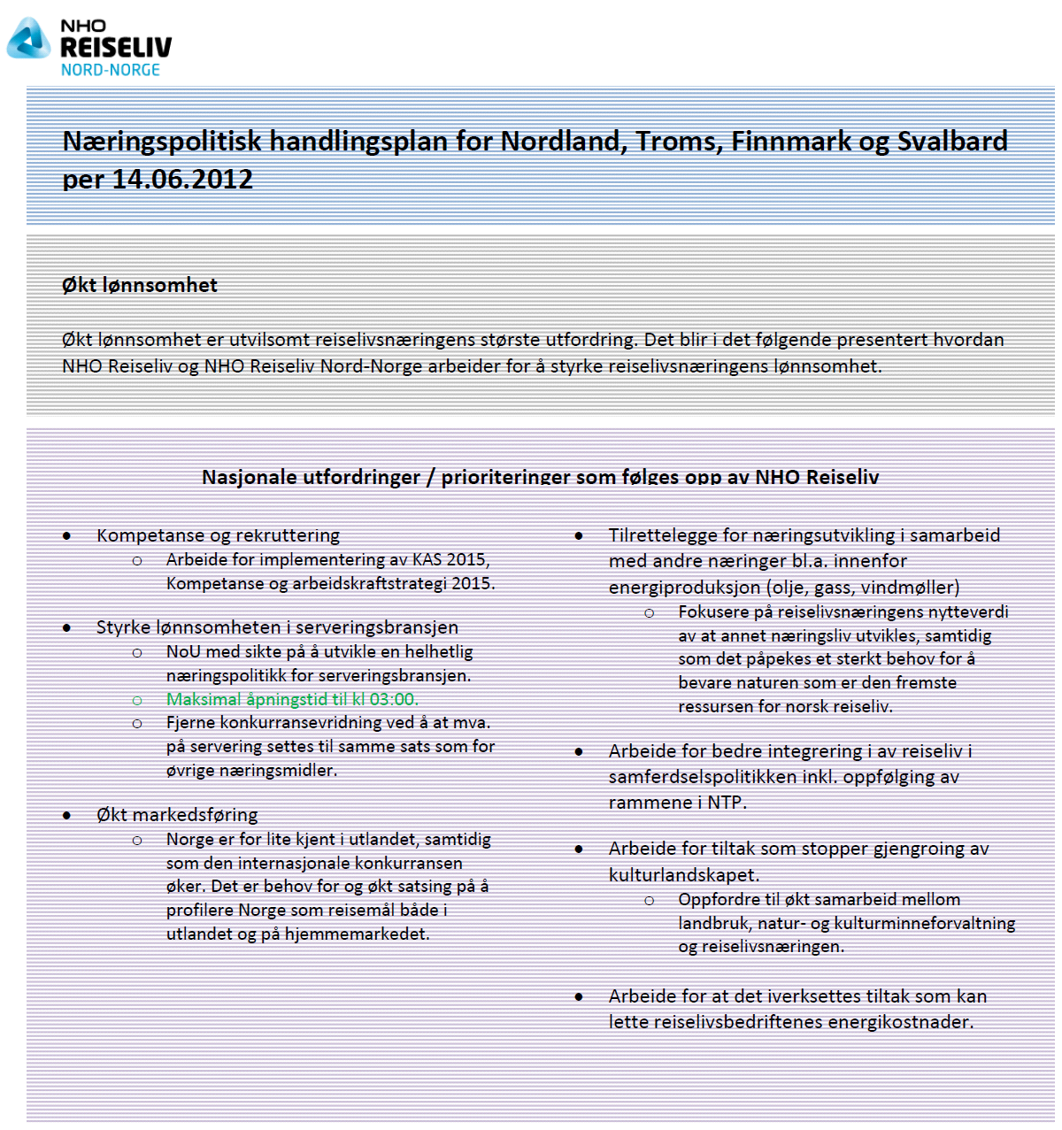 Vedlegg: NHO reiseliv som næringspolitiske