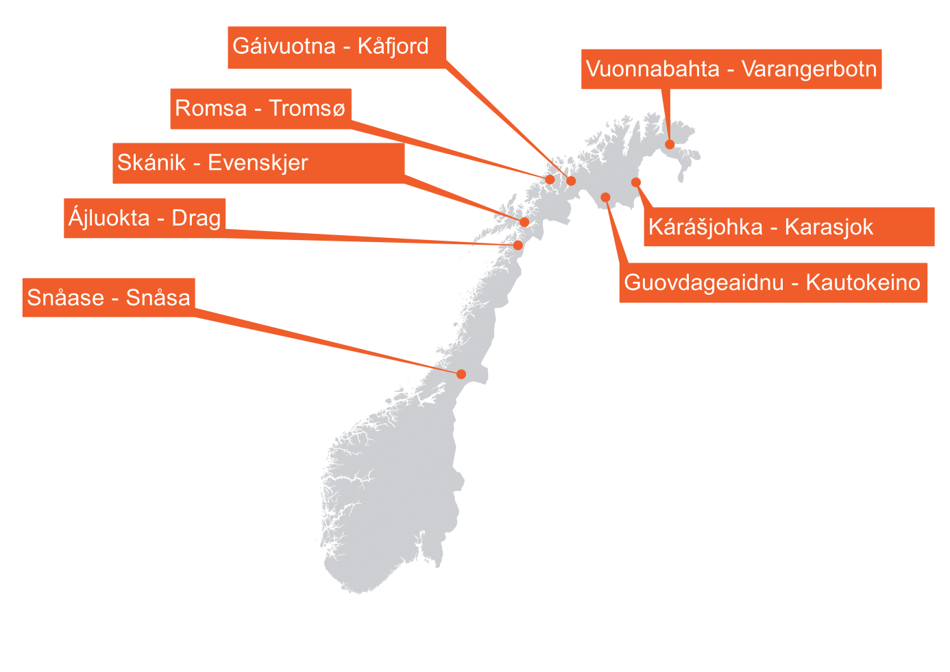 18.1.1 Sametingets kontorstruktur Sametingets kontorstruktur er geografisk spredt på 8 forskjellige steder, og disse er som følger: Sametinget har siden etableringen hatt en desentralisert