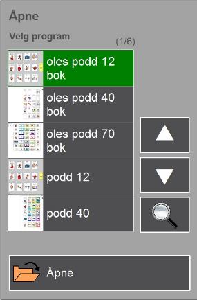 Trykk på ønsket program, slik at det blir markert med grønn farge, og trykk på Åpne for å åpne programmet.
