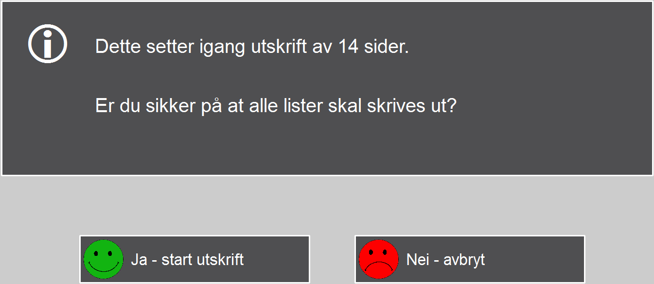 3.8.8 Alle lister Trykk på Alle lister for å komme til denne siden. Lister som er tilgjengelig for utskrift vil være avhengig av hva som er valgt i Alternativer (se kapittel 3.4).