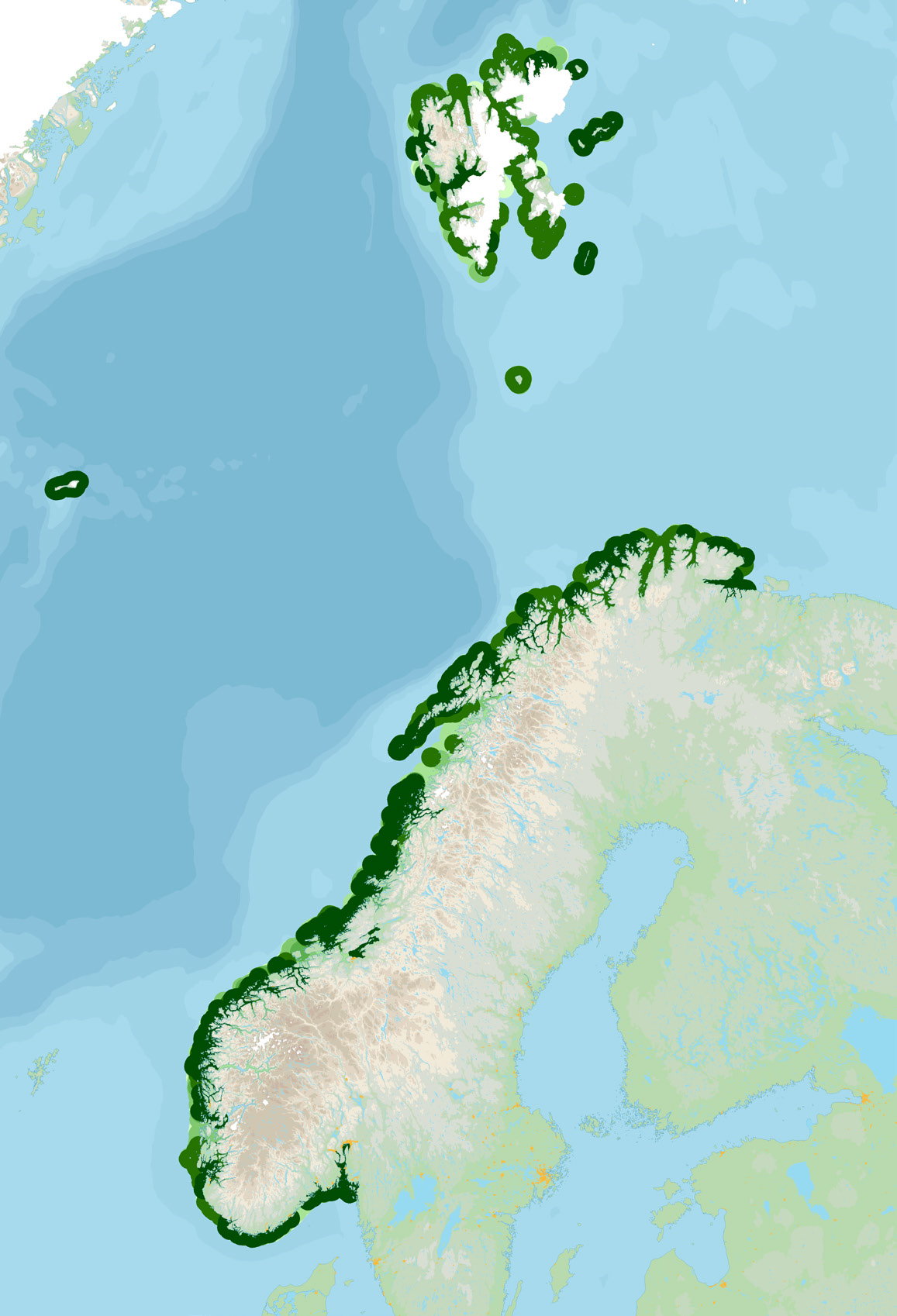 22 Innsamlingsår for nyeste hekkedata registrert i SEAPOPs database før SEAPOP (t.v.) og ved utgangen av 2014.