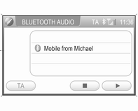 Bluetooth musikk 35 Aktivere Bluetoothmusikkmodus Hoppe til neste eller forrige spor Trykk kort på tasten t eller v (på instrumentpanelet). Pause/stoppe avspilling Velg skjermtasten z.