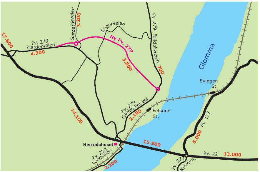 Uten venstresving inn i Gamle Fetvei fra rv. 22 (Nåværende Gardervei er forutsatt stengt ned mot Gamle Fetvei). 1.3.