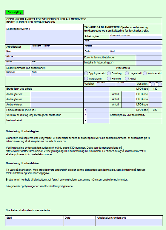 Forenklet oppgjørsskjema Fylles ut ved utbetaling av lønn