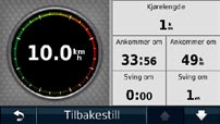 Bruke kartsidene Vise tripcomputeren Tripcomputeren angir gjeldende hastighet og gir statistikk om turen. Hvis du vil vise tripcomputeren, trykker du på feltet Hastighet på kartet.