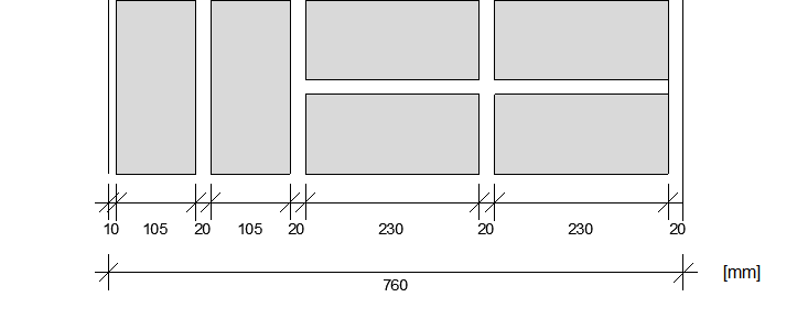 Figurene under viser valgte oppbygginger av vegg og pilaster for beregning av eksisterende situasjon. (forutsetning for oppbygging av vegg er beskrevet i kap. 4.1.