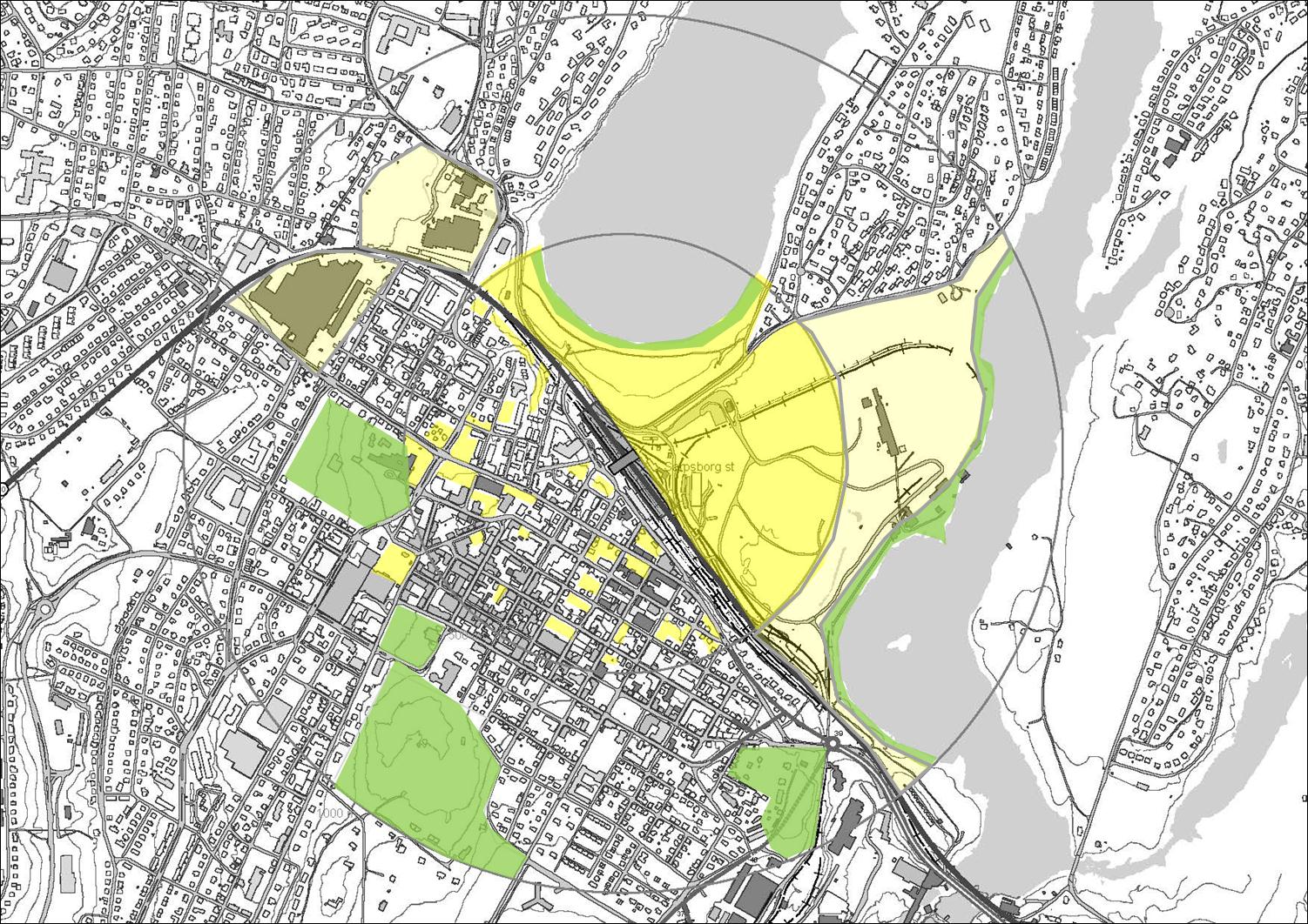 Konsekvenser stasjonslokalisering Sarpsborg 37 5.2 Byutviklingsmuligheter ved Alternativ 1 Byutviklingsdiagram Alt.