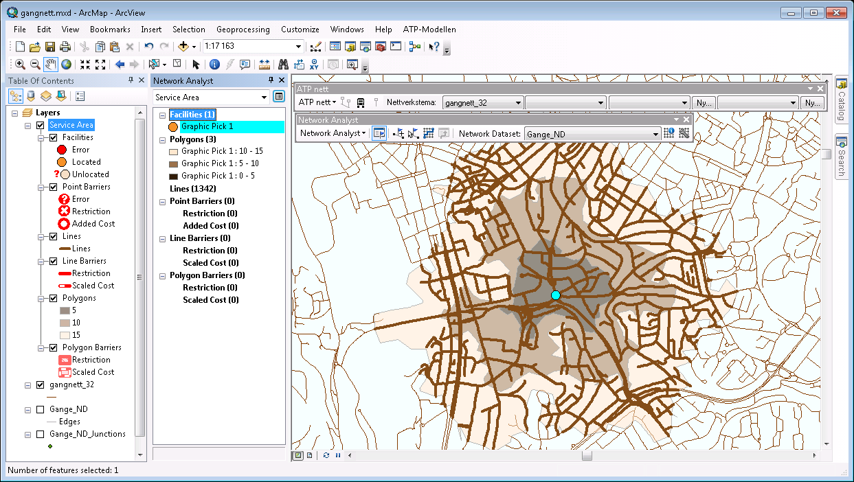 Brukermanual ATP-modellen versjon 10.0 54 Klikk deretter på Create Network Location Tool knappen på NA menyen for å sette ut Facilities (frapunkt) for rekkeviddeberegningen.