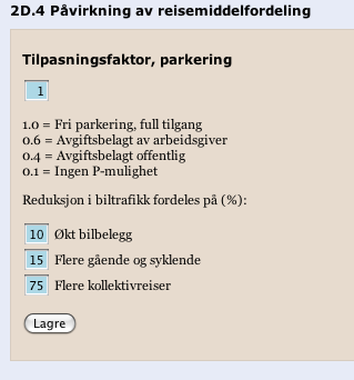 hentet fra RVU-2005 (TØI-rapport 844/2006 ). Vi stiller likevel spørsmål ved om ikke denne verdien er for høy, og anbefaler å legge inn eller anslå egen lokal verdi for kollektivreiser.