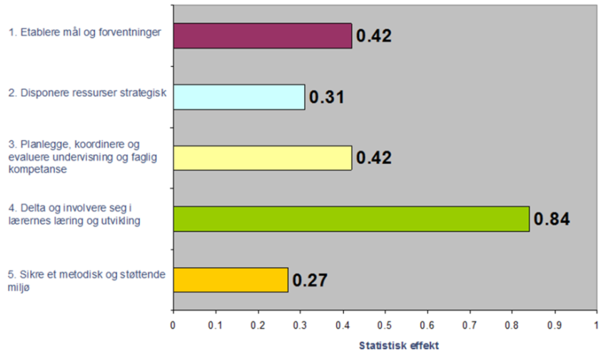 Ledelse som bidrar til profesjonsutvikling Å tilrettelegge for og delta i lærernes læring og utvikling er den ledelsesdimensjonen som har best innflytelse på elevresultatene, sier professor Viviane