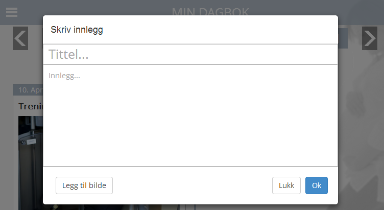 2.9.6 Dagbok Min Dagbok skal gi brukeren en nettbasert dagbok som kun de skal ha tilgang til. Alle innlegg er kun ment for brukeren og er foreløpig ikke tilgjengelig for andre.