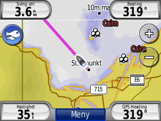 Båtmodus For å bruke båtmodus må du ha lastet inn BlueChart g2 eller g2 Vision -kart på nüvi-enheten. Gå til www.garmin.com/cartography, hvis du vil ha mer informasjon om BlueChart g2-kart.