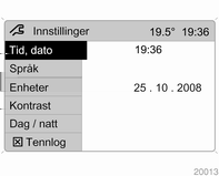 96 Instrumenter og betjeningselementer Velge med det venstre innstillingshjulet på rattet Funksjonsområder Systeminnstillinger Drei for å utføre menyvalg.