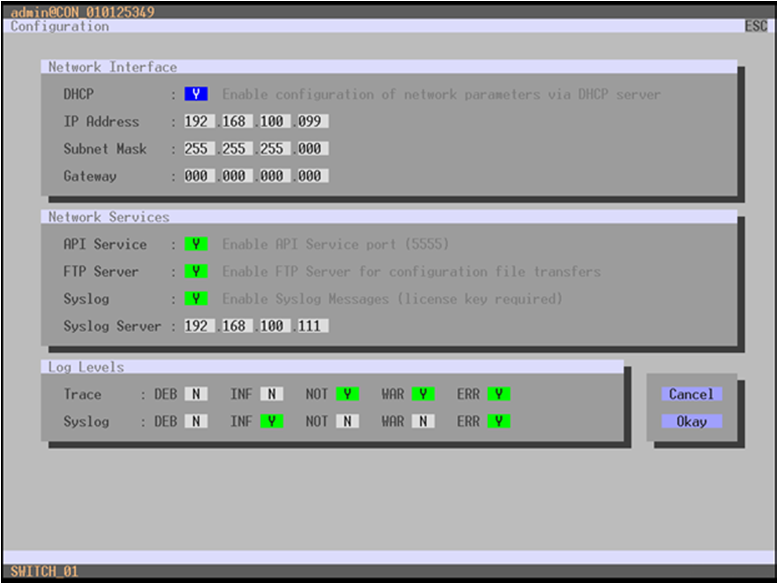 Nettverksparametre DHCP Automatisk tilordning av IP adresse fra DHCP server.