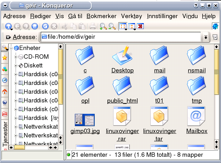 side 2 av 12 et panel med hovedmeny helt til venstre, deretter en serie med programsymboler. 1.1.1 Hjemmemappa Gjør et enkeltklikk (NB!