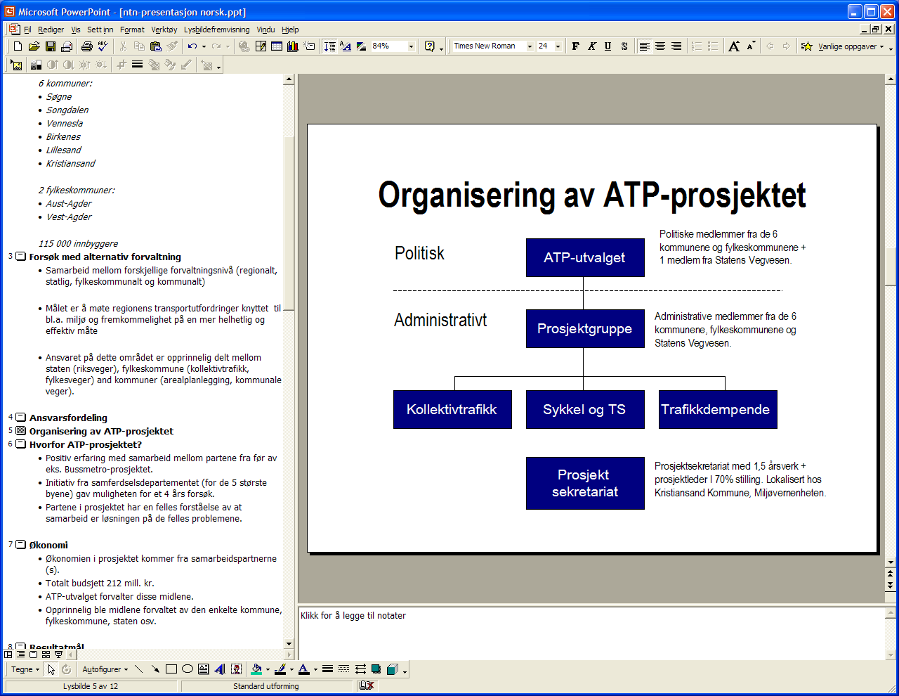 Organisering: For å organisere prosjektet etablerte vi et eget politisk utvalg bestående av medlemmer fra samarbeidspartnerne. I tillegg ble det opprettet et eget sekretariat med 3 årsverk.