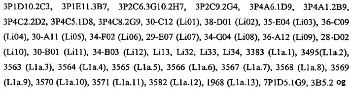 46 TABELL 3E (fort.) Art 5 10 [0105] Slik som brukt i dette dokumentet, inkluderer begrepet «antigenbindende domene» et sted som spesifikt binder en epitop på et antigen (f.eks. en Sp35-epitop).