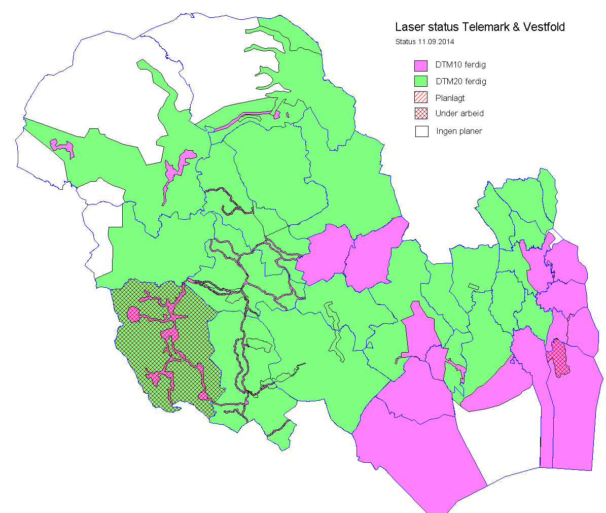 Full dekning i ØK-området i løpet av 2015. Lage utkast til plan for oppdatering av DTM i samarbeid med kulturminnevernet og skogbruket.