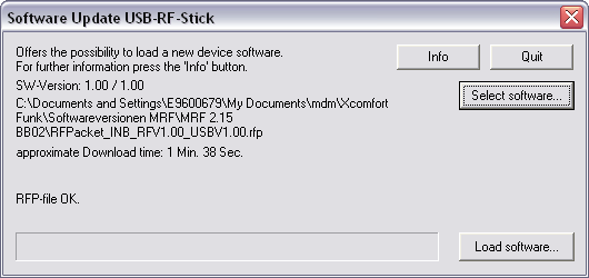 232 Eaton RF-System - Help velge Overfør ny programvare.... Prosedyre for oppdatering: Når vinduet for programoppdatering viser meldingen Boot loader OK kan oppdateringen av programvare utføres.