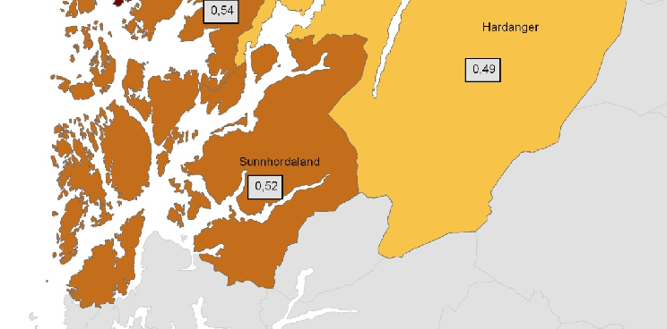 Figur 10. Talentindeks. Regioner i Hordaland.