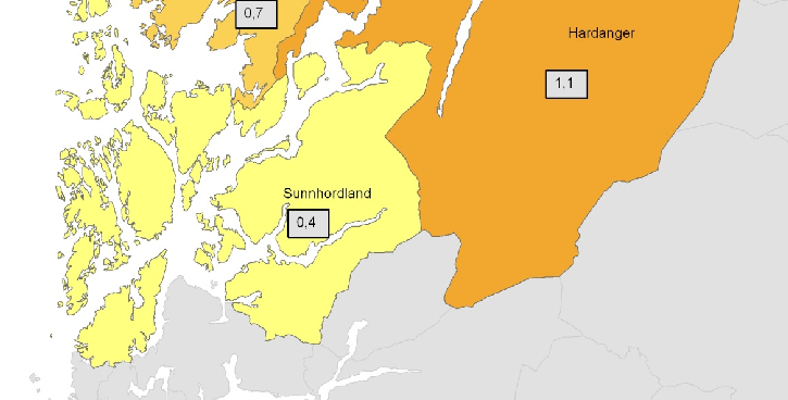 Figur 26. Besøksindeks. Regioner i Hordaland.
