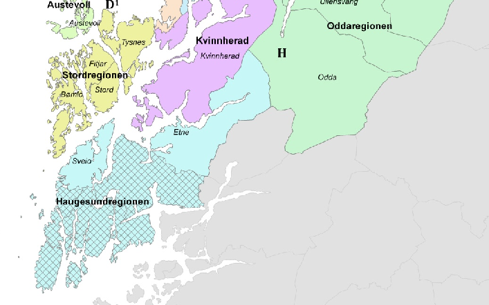 Figur 30. Bo- og arbeidsmarkedsregioner i Hordaland. (Juvkam 2002). Kommuner utenfor Hordaland fylke i skravur. Større samferdselsprosjekter markert med store bokstaver.