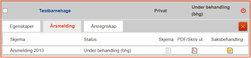 Saksbehandling Saksbehandlingsvinduet Brukeren klikker på ikonet for å vise saksbehandlingsvinduet. Hver gang statusnivået på skjemaet endres vises dette i saksbehandlingsvinduet.