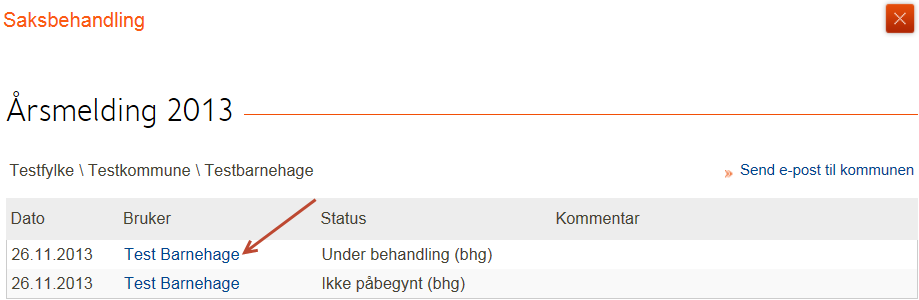 Godkjenne/avvise skjemaer 1. Markér ønsket barnehage hvis årsmeldingskjema skal godkjennes eller avvises ved å navigere til riktig kommune (bydel i Oslo) i hierarkiet til venstre i statussiden.