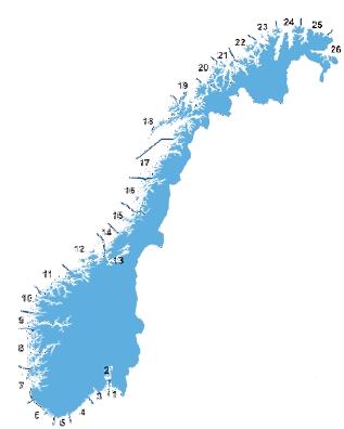 makroorganismer (1600 arter) i kystsoner (Brattegard 2011 og nyere