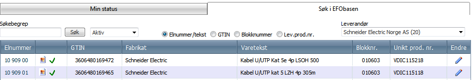 ELEKTROFORENINGEN 7 Alle feltene ned til og med «Grunnenhet» er MÅ-felter og skal derfor fylles ut. EFObasen godtar ikke et ufullstendig utfylt skjema. Figur 12: Velg en serie og et elnummer.