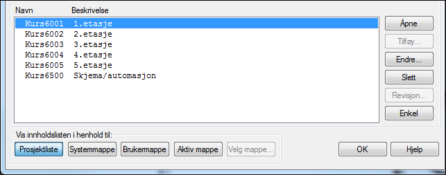 DDS-CAD 10 Prosjektmeny 11 Viser liste over alle BIM-filer i bruker-katalogen \BRUKER. Viser listen over alle BIM-filer lagret på valgt katalog.