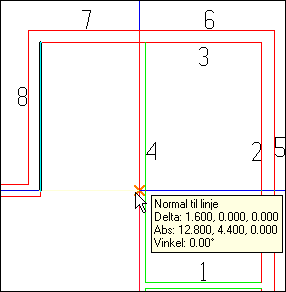 48 Bygg DDS-CAD 10 4. Klikk med venstre musetast for å koble til vinkelrett på linjen. 5.