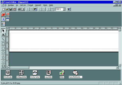 Starte P-touch Editor 3.2 1 Klikk Start på oppgavelinjen for å vise Start-menyen. 2 Pek på Programmer. 3 Pek på P-touch Editor 3.2. 4 Klikk P-touch Editor 3.2. Når P-touch Editor er startet, vises følgende vindu.