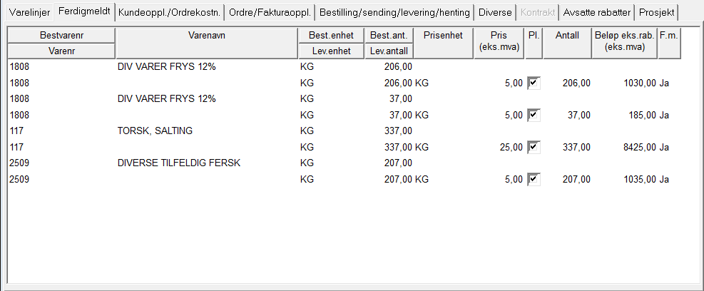 Kundeopplysninger/ordrekostnader Under denne fliken finner du opplysninger fra kundekartoteket, for eksempel mva-pliktig, språkkode, betalingsmåte osv.