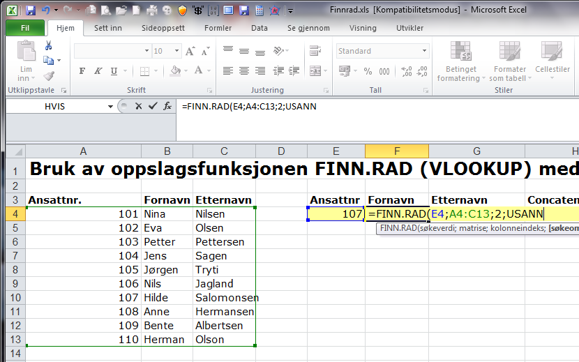 HVIS-lønn.xls hvor man tester sum salg for hver selger og så tildeler bonus basert på utfallet av testen.