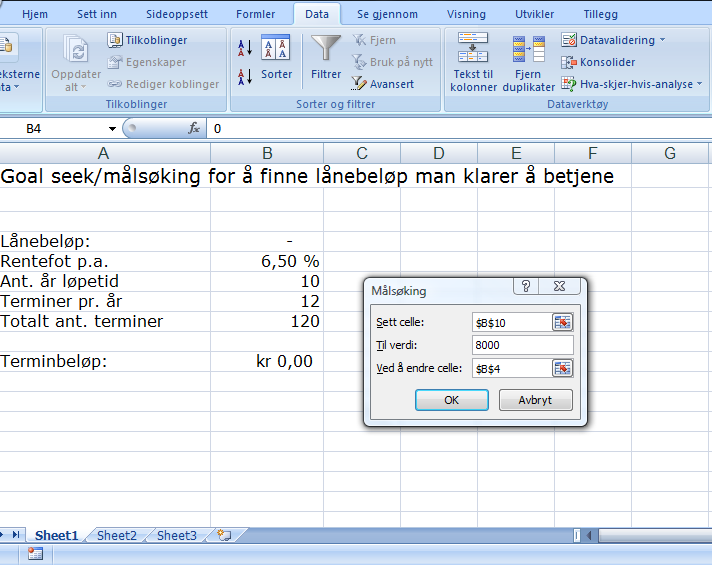 Flere verktøy på båndet I Excel løser vi problemer dels ved hjelp av funksjoner vi benytter i formler, og dels ved hjelp av verktøy på båndet.