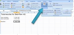 Spore sammenheng i formler og resonnementer Øvingsfil - Løsningsforslag Totalresultat for Bedriften AS_startslutt.xls Verktøyet finnes på Formler - Formelrevisjon av dette.
