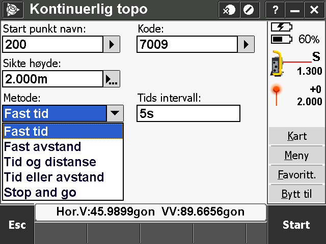 Fortløpende måling Denne målemetoden benyttes når man vil ha fortløpende målinger, som enten er basert på tid og/eller på avstand.