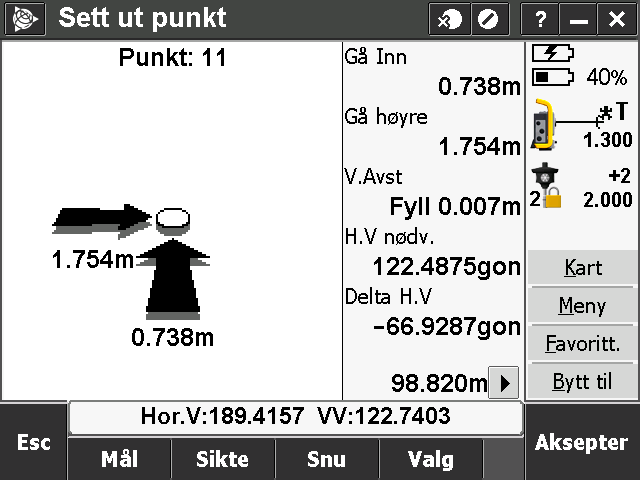 3. Beveg deg i riktig retning med informasjonen du får på skjermen. (Under "Valg" kan man endre på visningsformatet etter ønske.) 4.