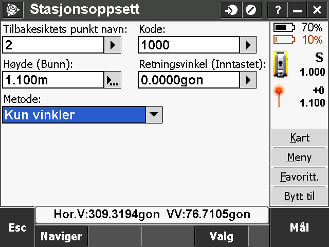 Opprette lokalt koordinatsystem 1. Gå inn på "Mål" og velg "Stasjonsoppsett" 2. Hvis "Korreksjoner" kommer opp, må du kontrollere om disse er riktig satt opp. Trykk "Aksepter" 3.