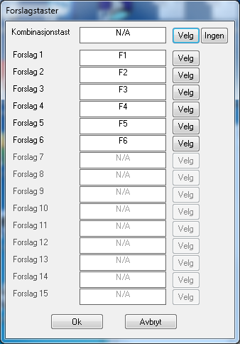 Flytt til neste forslag Tasten som brukes for å flytte markøren til neste ord (ordet under) i prediksjons eller korreksjonsvinduet.