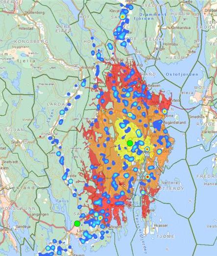 En biogassfabrikk i denne størrelsen vil trenge opp mot 40 000 dekar ledig spredeareal for spredning av biorest. Kart 3 og Kart 4, samt Tabell 5 viser tilgjengelige spredearealer i Vestfold.