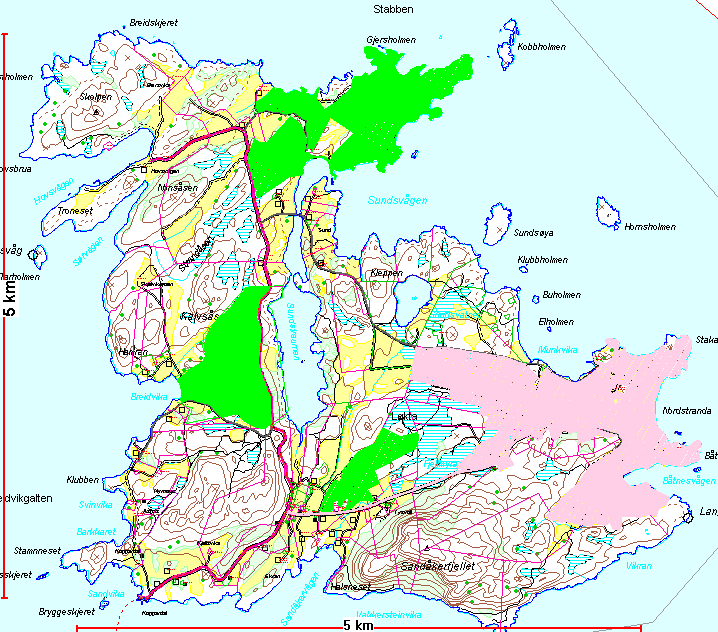 Vedlegg 4:Områder på Løkta i Dønna kommune der beiteskadene av grågås