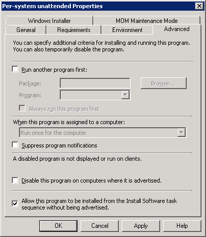 Applikasjoner i SCCM Side 22 av 25 For begge programdefinisjonene, åpne egenskaper og angi først Maximum allowed run time på Requirements-fanen: Sett til en passelig tid, avhengig av hvor lang tid