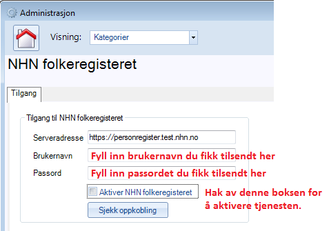 Tjenesten hos NHN heter Personregisteret, og for å få tilgang må legekontoret sende en bestilling til NHN, se: https://www.nhn.no/helsenettet/personregisteret/sider/default.