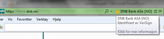 7. Se til at du bruker sikker nettside for nettbank (og andre sikre nettsider som f.eks. Facebook) Eksempelet her er nettbank fra DNB. Løsningen er den samme for alle norske nettbanker.
