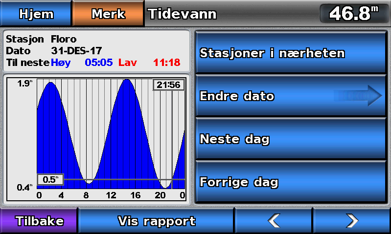 Almanakk-, omgivelses- og om bord-data Almanakk-, omgivelses- og om bord-data Informasjonsskjermbildet viser informasjon om tidevann, strømninger, stjerner og måleinstrumenter.