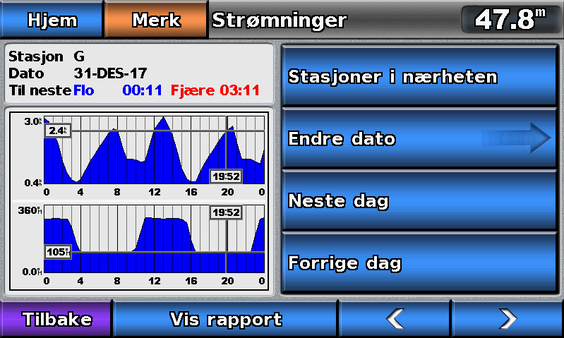 Almanakk-, omgivelses- og om bord-data Strøminformasjon Merk: Strømstasjonsinformasjon er tilgjengelig hvis du bruker et BlueChart g2 Vision-kort.